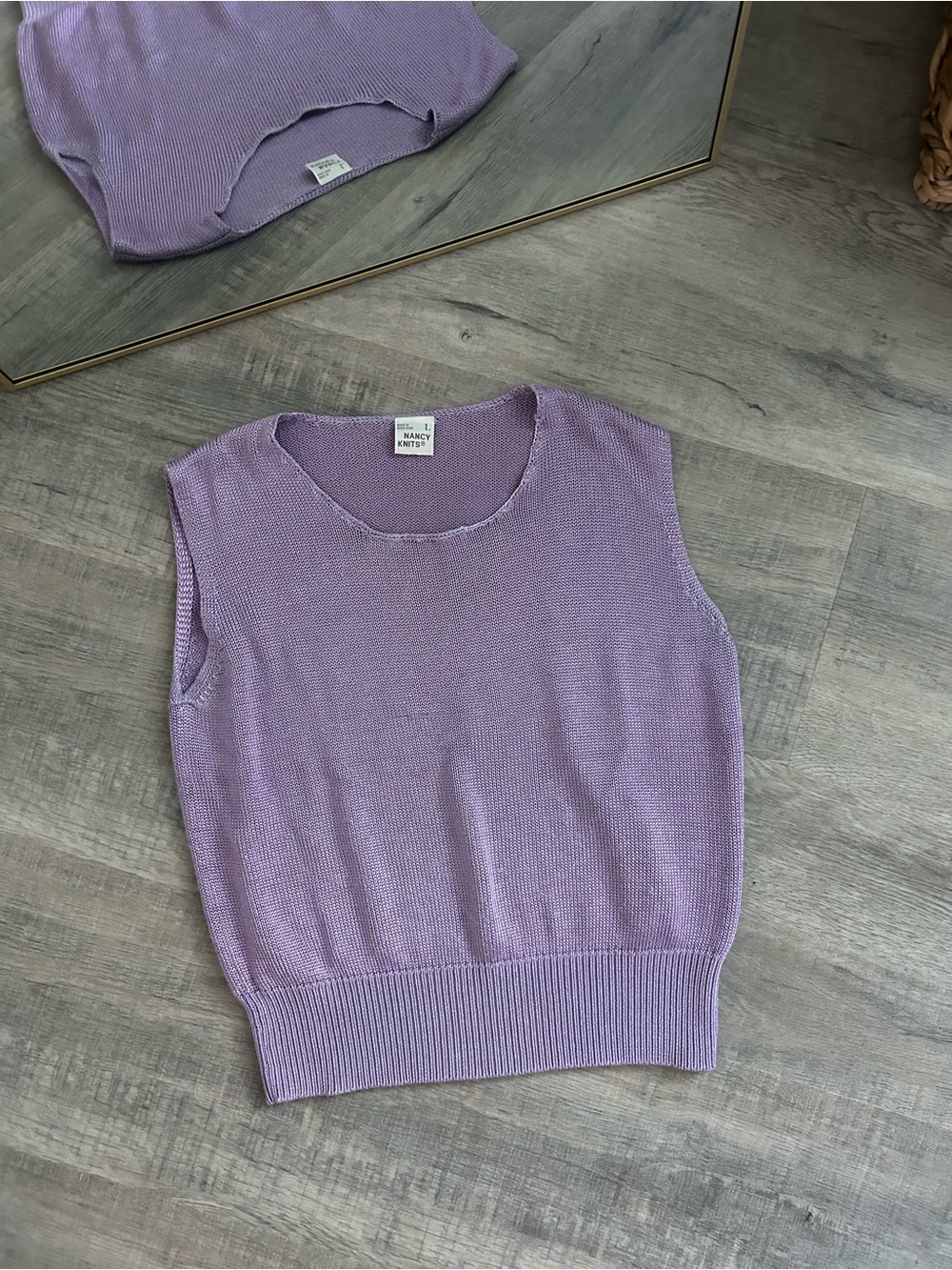 Vintage Purple Knit Sweater Vest Nancy Knits Pastel Lilac Knit Top Sleeveless L